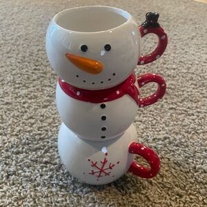Stackable Snowman Ceramic Mug Set - White & Red by Arlington Designs